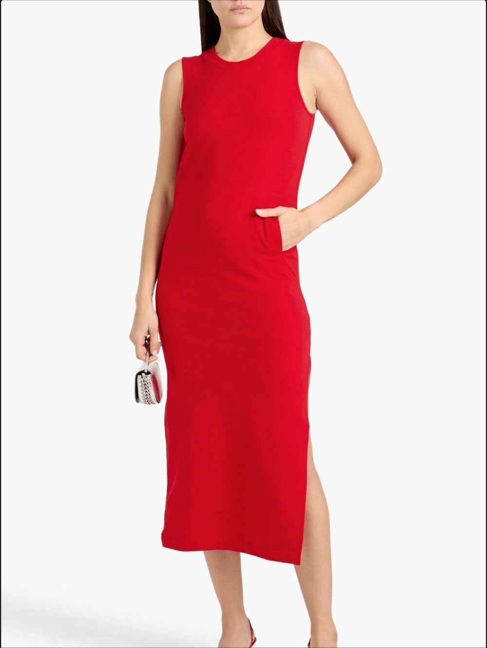 Norma Kamali Red French Cotton-Blend Terry Midi Dress large 40 Parisian minimal